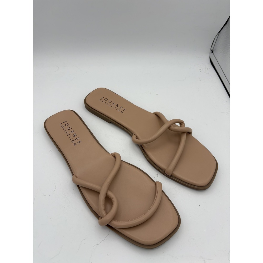 Journee Collection Shoes Womens Size 10 Beige Strappy Slide Sandals Flat Casual